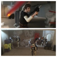 Han sees that his cover fire is causing the alcove that the platoon is firing from to break apart and collapse on the Stormtroopers. #starwars #anhwt #toyshelf